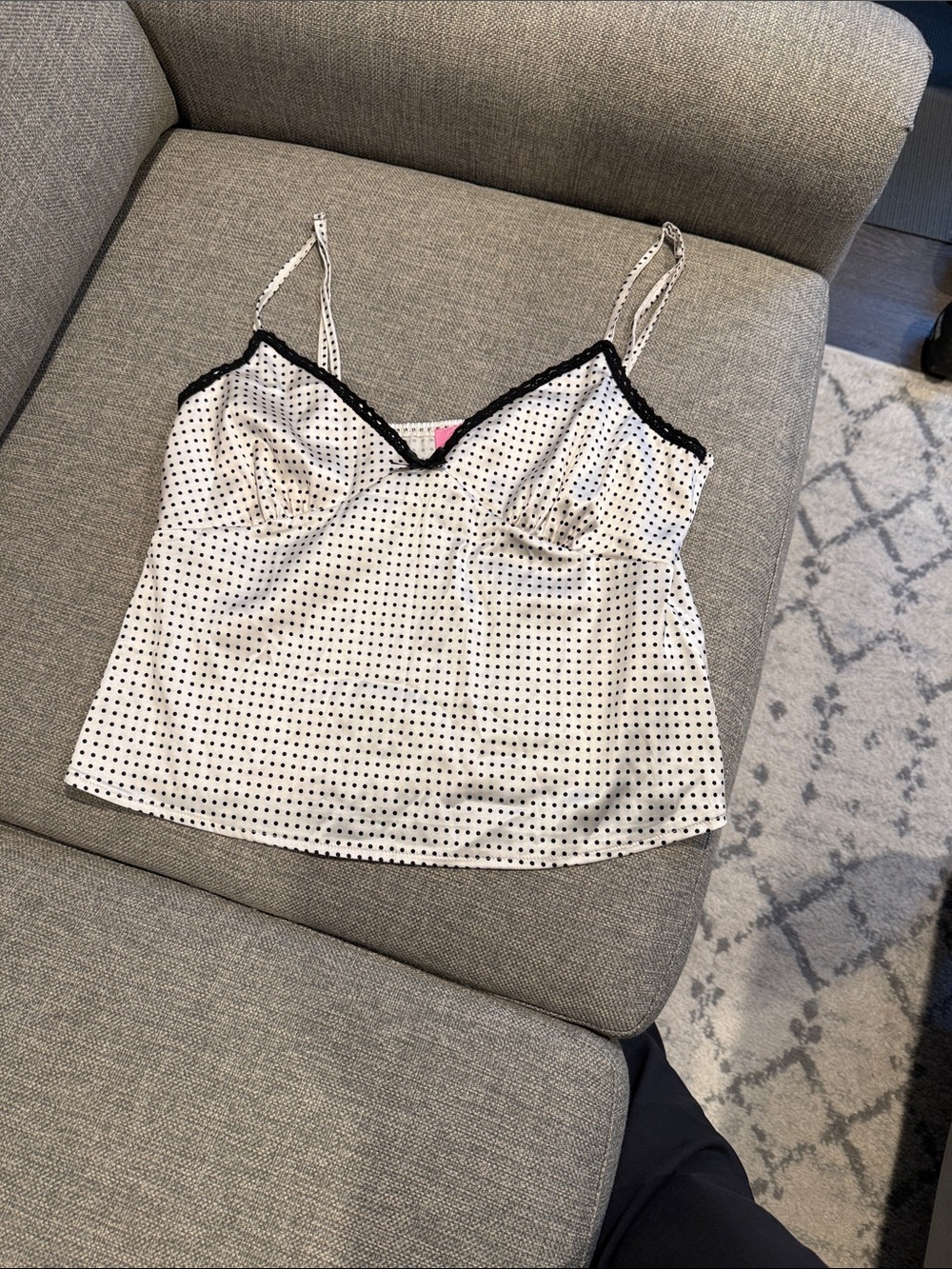 Edikted White Polka Dot Cami with Black Trim